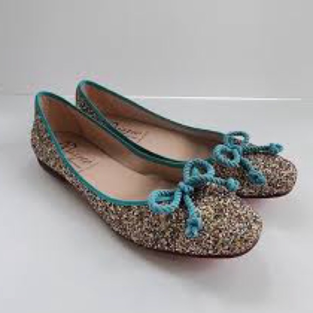 Anthropologie Bisue Ballerina Glitter-Bow Rope Flats‎ Size 7